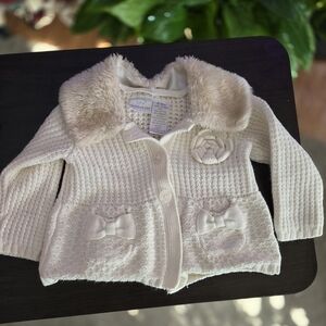 Koala Kids Cream Knit Cardigan with Faux Fur